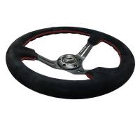 NRG Innovations - NRG Innovations Reinforced Steering Wheel (350mm / 3in. Deep) Blk Suede w/Red Stitching & 5mm Spokes w/Slits - Image 5