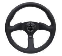 NRG Innovations Reinforced Steering Wheel (350mm / 2.5in. Deep) Blk Leather Comfort Grip w/5mm Matte Blk Spokes