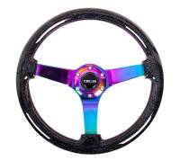 NRG Innovations Reinforced Steering Wheel (350mm / 3in. Deep) Classic Blk Sparkle w/4mm Neochrome 3-Spoke Center