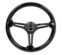 NRG Innovations Reinforced Steering Wheel (350mm / 3in. Deep) Blk Wood w/Blk Matte Spoke/Black Center Mark