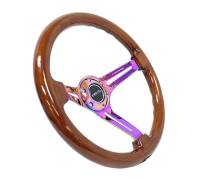 NRG Innovations - NRG Innovations Reinforced Steering Wheel (350mm / 3in. Deep) Brown Wood w/Blk Matte Spoke/Neochrome Center Mark - Image 2