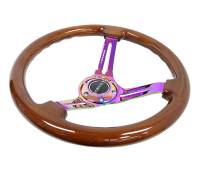 NRG Innovations - NRG Innovations Reinforced Steering Wheel (350mm / 3in. Deep) Brown Wood w/Blk Matte Spoke/Neochrome Center Mark - Image 3