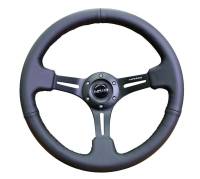 NRG Innovations Reinforced Steering Wheel (350mm / 3in. Deep) Black Leather w/ Black Stitching