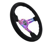 NRG Innovations - NRG Innovations Reinforced Steering Wheel (350mm / 3in. Deep) Blk Suede/Blk Stitch w/Neochrome Slits - Image 3