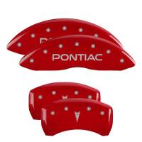 MGP Caliper Covers Red finish, Silver Pontiac / Arrow Logo for 1998-2002 Pontiac Firebird