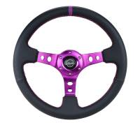 NRG Innovations - NRG Innovations Reinforced Steering Wheel (350mm / 3in. Deep) Black Leather w/Purple Center & Purple Stitching - Image 1