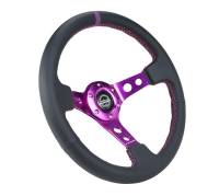 NRG Innovations - NRG Innovations Reinforced Steering Wheel (350mm / 3in. Deep) Black Leather w/Purple Center & Purple Stitching - Image 2