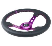 NRG Innovations - NRG Innovations Reinforced Steering Wheel (350mm / 3in. Deep) Black Leather w/Purple Center & Purple Stitching - Image 3