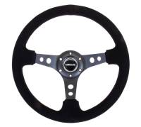 NRG Innovations Reinforced Steering Wheel (350mm / 3in. Deep) Blk Suede/Blk Stitch w/Black Circle Cutout Spokes