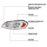 Spec'D Tuning Products - Spec-D 2006-2013 Chevrolet Impala/2014-2016 Impala Limited/2006-2007 Monte Carlo Switchback Sequential Signal LED Bar Factory Style Headlights (Chrome Housing/Clear Lens) - Image 6