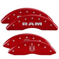 MGP Caliper Covers Red finish, Silver RAM / RAMHEAD for 2011-2018 Ram 2500 / 2011-2018 Ram 3500