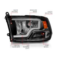 ANZO Headlights, Tail Lights and More  - ANZO 2009-2018 Dodge Ram 1500 Crystal Headlights w/ Light Bar Black Housing - Image 2