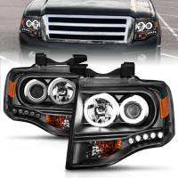 ANZO Headlights, Tail Lights and More  - ANZO 2007-2014 Ford Expedition Projector Headlights w/ Halo Black - Image 2