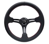 NRG Innovations - NRG Innovations Reinforced Steering Wheel (350mm / 3in. Deep) Black Leather/Red Stitch & Blk 3-Spoke w/Slits - Image 1