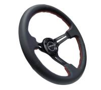 NRG Innovations - NRG Innovations Reinforced Steering Wheel (350mm / 3in. Deep) Black Leather/Red Stitch & Blk 3-Spoke w/Slits - Image 2