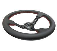 NRG Innovations - NRG Innovations Reinforced Steering Wheel (350mm / 3in. Deep) Black Leather/Red Stitch & Blk 3-Spoke w/Slits - Image 3