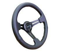 NRG Innovations - NRG Innovations Reinforced Steering Wheel (350mm / 3in. Deep) Black Leather w/ Black Stitching - Image 2