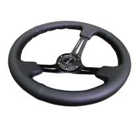 NRG Innovations - NRG Innovations Reinforced Steering Wheel (350mm / 3in. Deep) Black Leather w/ Black Stitching - Image 3