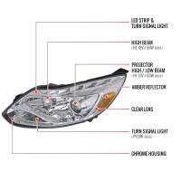 Spec'D Tuning Products - Spec-D 2012-2014 Ford Focus Projector Headlights w/ LED Light Strip & LED Turn Signal Lights (Chrome Housing/Clear Lens) - Image 6