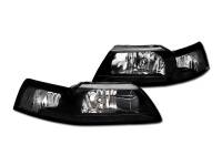 I3 1999-2004 Ford Mustang Crystal Headlights W/O Light Bulbs W/O Amber - Black