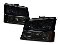 I3 2003-2006 Chevy Silverado - Crystal Headlight 4Pcs Set W/Amber W/O Bulbs W/Bumper - Smoke