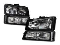 I3 2003-2006 Chevy Silverado - Crystal Headlight 4Pcs Set W/O Bulbs W/Bumper - Black