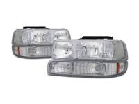 I3 99-02 Chevy Silverado / 00-05 Suburban/Tahoe Crystal Headlights W/Amber W/Bumper 4Pc Set (Chrome)