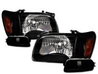 I3 2001-2004 Toyota Tacoma Crystal Headlight W/Amber Corner Signal Lamps W/Bumper Lights 6 Pc Set- Black