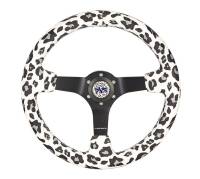 NRG Innovations - NRG Innovations Reinforced Steering Wheel (350mm/3in. Deep) SAVAGE White Leopard w/ Matte Blk Spokes - Image 1
