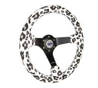 NRG Innovations - NRG Innovations Reinforced Steering Wheel (350mm/3in. Deep) SAVAGE White Leopard w/ Matte Blk Spokes - Image 2