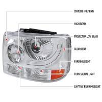 Spec'D Tuning Products - Spec-D 1999-2002 Chevrolet Silverado 1500 2500/ 2000-2006 Tahoe Suburban 1PC Projector Headlights w/ Bumper Lights (Chrome Housing/Clear Lens) - Image 6