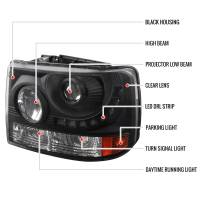 Spec'D Tuning Products - Spec-D 1999-2002 Chevrolet Silverado 1500 2500/ 2000-2006 Tahoe Suburban 1PC Projector Headlights w/ LED Light Strip & Bumper Lights (Matte Black Housing/Clear Lens) - Image 6