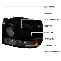 Spec'D Tuning Products - Spec-D 1999-2002 Chevrolet Silverado 1PC Projector Headlights w/ LED Light Strip & Bumper Lights (Black Housing/Smoke Lens) - Image 6