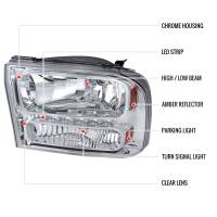 Spec'D Tuning Products - Spec-D 1999-2004 Ford F-250/F-350/F-450/F-550/Excursion Crystal Headlights w/ SMD LED Light Strip (Chrome Housing/Clear Lens) - Image 6