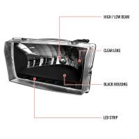 Spec'D Tuning Products - Spec-D 1999-2004 Ford F-250/F-350/F-450/F-550/Excursion Factory style Headlights w/ SMD LED Light Strip (Matte Black Housing/Clear Lens) - Image 7