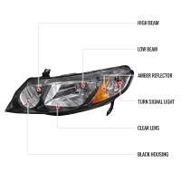 Spec'D Tuning Products - Spec-D 2006-2011 Honda Civic Sedan Crystal Headlights (Matte Black Housing/Clear Lens) - Image 6