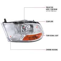 Spec'D Tuning Products - Spec-D 2009-2018 Dodge RAM 1500 / 2019-2021 RAM Classic / 2010-2018 RAM 2500 3500 Retro Style Projector Headlights (Chrome Housing/Clear Lens) - Image 6