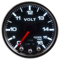 AutoMeter Spek-Pro Gauge Voltmeter 2 1/16in 16V Stepper Motor W/Peak & Warn Blk/Smoke/Blk