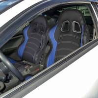 Spec'D Tuning Products - Spec-D Fully Reclinable Black & Blue PVC Leather Bucket Racing Seat w/ Sliders - Driver Side Only - Image 6