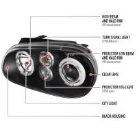 Spec'D Tuning Products - Spec-D 1999-2006 Volkswagen Golf Mk4 GTI/R32 Cabrio Dual Halo Projector Headlights (Matte Black Housing/Clear Lens) - Image 6