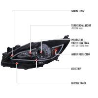 Spec'D Tuning Products - Spec-D 2010-2013 Mazda 3 Projector Headlights w/ LED Light Strip (Glossy Black Housing/Smoke Lens) - Image 6