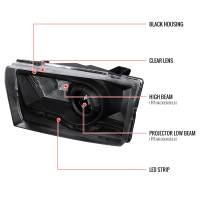 Spec'D Tuning Products - Spec-D 1999-2004 Ford F-250/F-350/F-450/F-550/Excursion Projector Headlights w/ SMD LED Light Strip (Matte Black Housing/Clear Lens) - Image 7