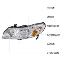 Spec'D Tuning Products - Spec-D 2006-2011 Honda Civic Sedan Crystal Headlights (Chrome Housing/Clear Lens) - Image 6