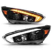 ANZO Headlights, Tail Lights and More  - ANZO 15-18 Ford Focus Projector Headlights - w/ Light Bar Switchback Black Housing - Image 2