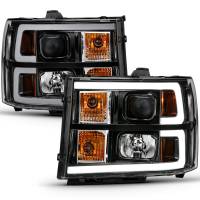 ANZO Headlights, Tail Lights and More  - ANZO 2007-2013 Gmc Sierra 1500 Projector Headlight Plank Style Black w/ Clear Lens Amber - Image 2