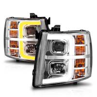 ANZO 2007-2013 Chevrolet Silverado 1500 Projector w/ Light Bar Chrome Housing w/ Sequential - Image 2
