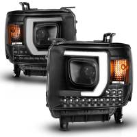 ANZO Headlights, Tail Lights and More  - ANZO 2014-2015 Gmc Sierra 1500HD Projector Plank Style Headlight Black W/ Drl - Image 2