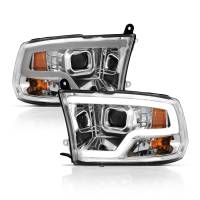 ANZO Headlights, Tail Lights and More  - ANZO 09-18 Dodge Ram 1500 Plank Style Projector Headlights Chrome w/ Halo - Image 2
