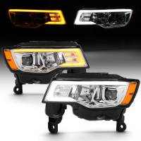 ANZO Headlights, Tail Lights and More  - ANZO 2017-2018 Jeep Grand Cherokee Projector Headlights w/ Plank Style Switchback - Chrome w/ Amber - Image 2