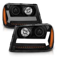 ANZO Headlights, Tail Lights and More  - ANZO 2006-2009 Chevrolet Trailblazer Projector Headlights w/ Plank Style Design Black w/ Amber - Image 2